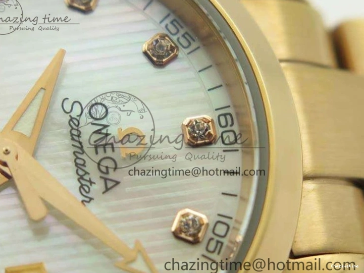 0520 Timeless Aqua Terra Ladies 35mm RG V6F Best Edition White MOP Dial On RG Bracelet A 8102